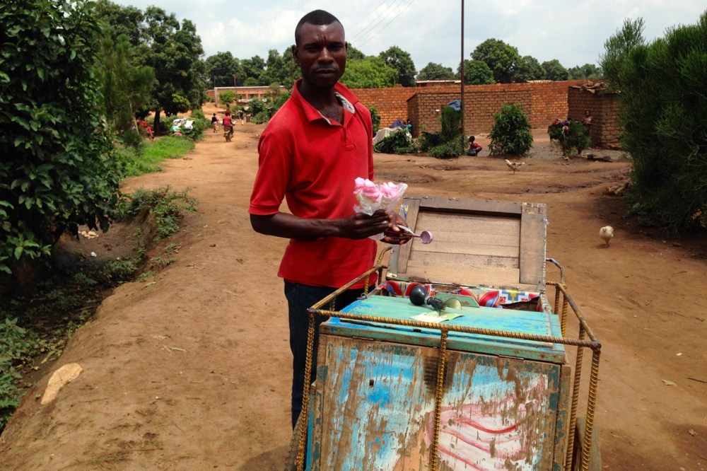 Stale cones and milk-powder ice "cream," but kept surprisingly cold in that little cart.