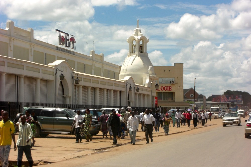 Downtown Lubumbashi with its wide boulevards and old colonial architecture.