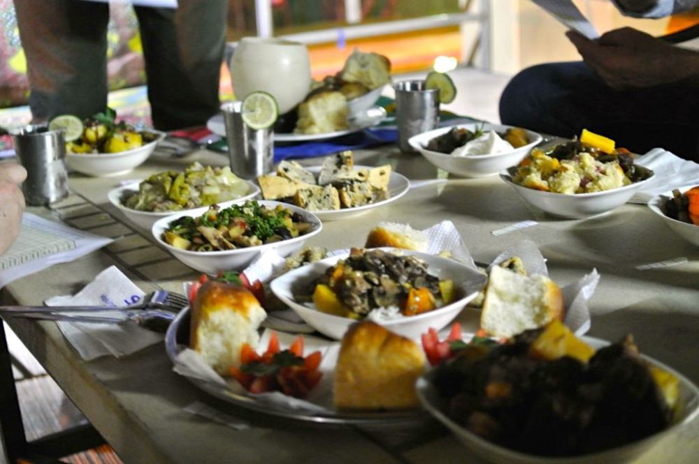 The judges' table... note the ostrich egg shell in back