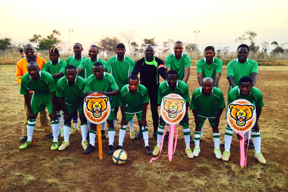 (June 2015) The geology department soccer team, showing off their choice of a very exotic mascot: the bears.